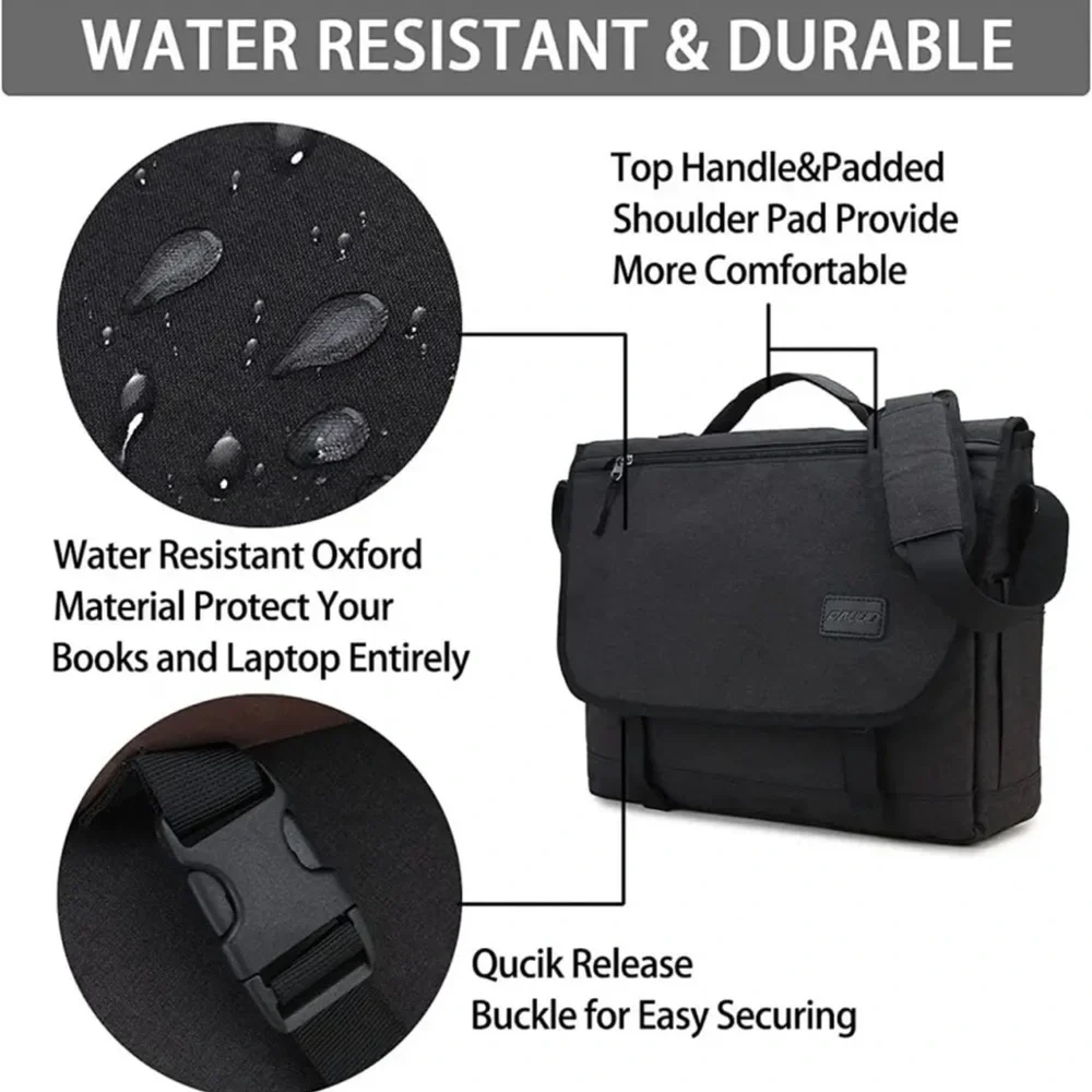 RAVUO Water Resistant Lightweight Messenger Bag/ Satchel 17 Inch-black